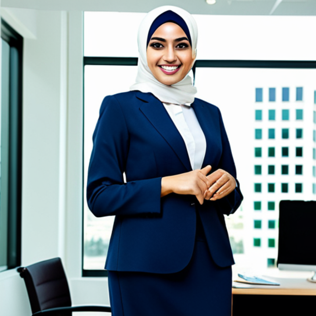 친환경 포장으로의 전환 시 고려사항 - **Prompt:** "A successful Arab businesswoman in a professional, modest hijab and business suit, smil...