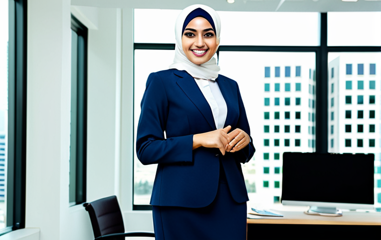 친환경 포장으로의 전환 시 고려사항 - **Prompt:** "A successful Arab businesswoman in a professional, modest hijab and business suit, smil...