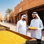 Home 17 포장 산업의 지속 가능성 목표와 실천 방안 - A vibrant marketplace scene in an Arab country showcasing sustainable packaging materials prominentl...