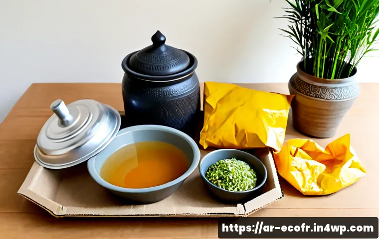 지속 가능한 포장재의 종류 - Photorealistic overhead comparison of sustainable packaging materials arranged neatly on a light woo...